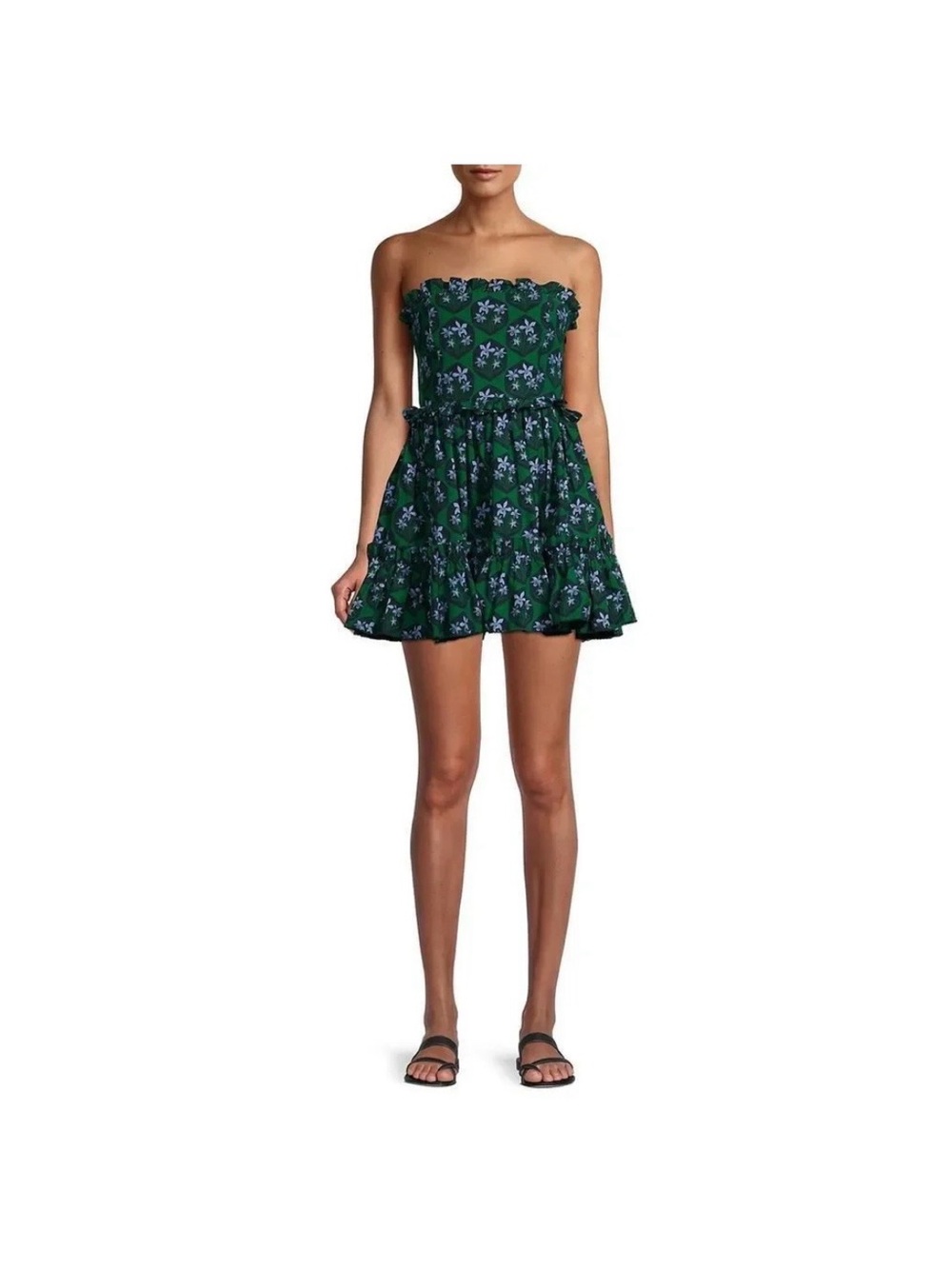 Agua by Agua Bendita Emerald Green Floral Strapless Ruffle Mini Dress